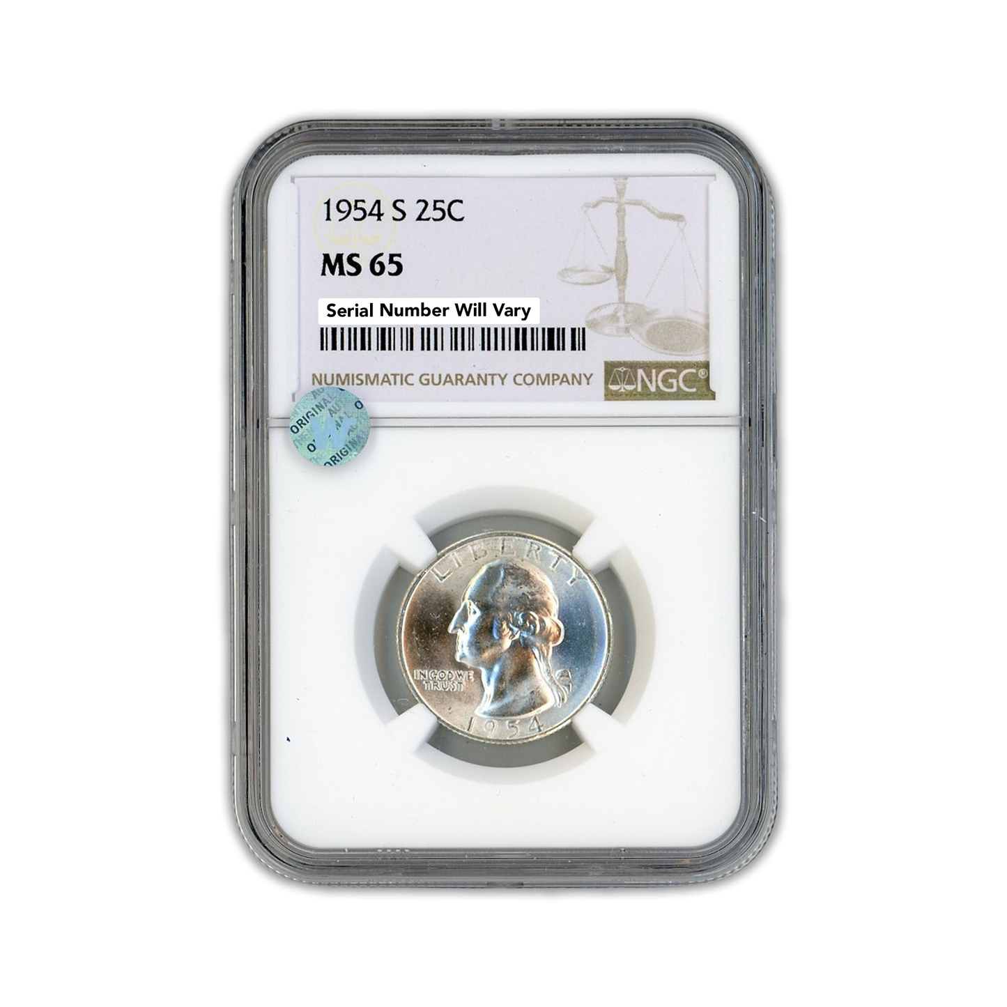1954 S Washington Silver Quarter - NGC MS65 Sight White