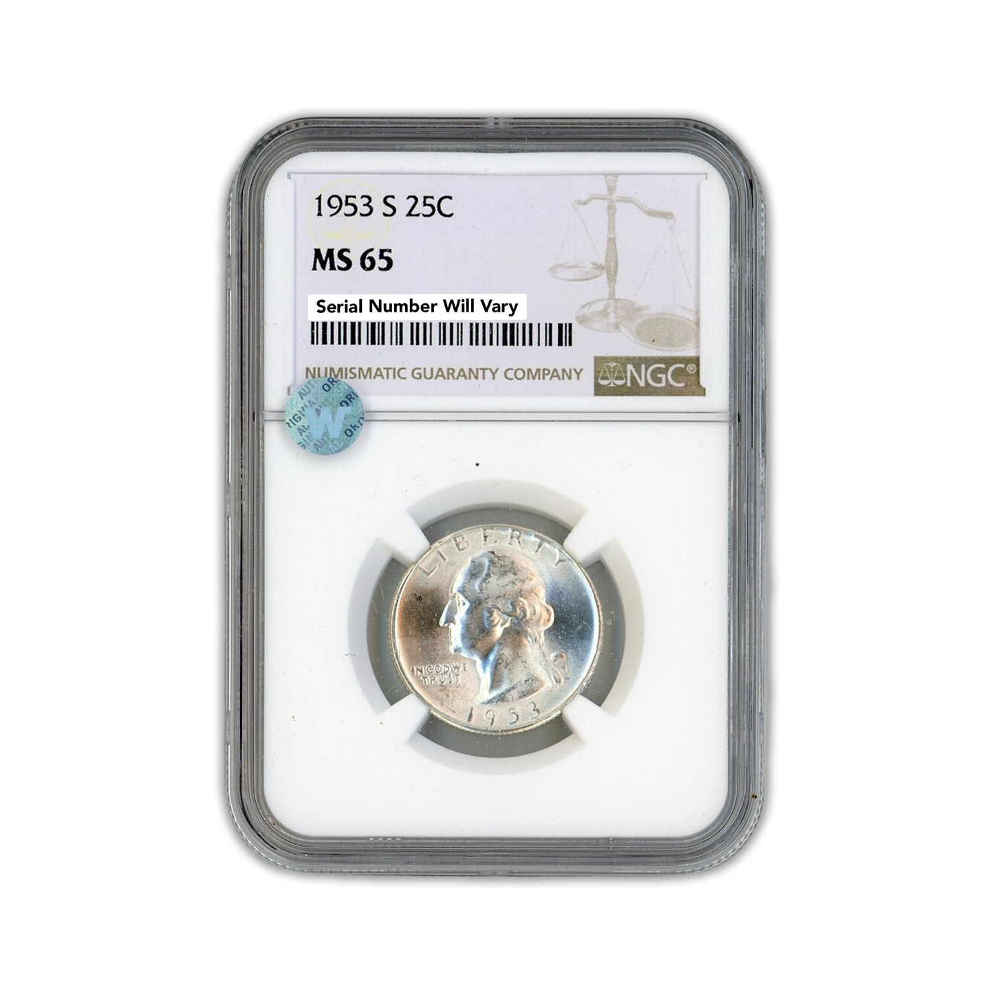 1953 S Washington Silver Quarter - NGC MS65 Sight White