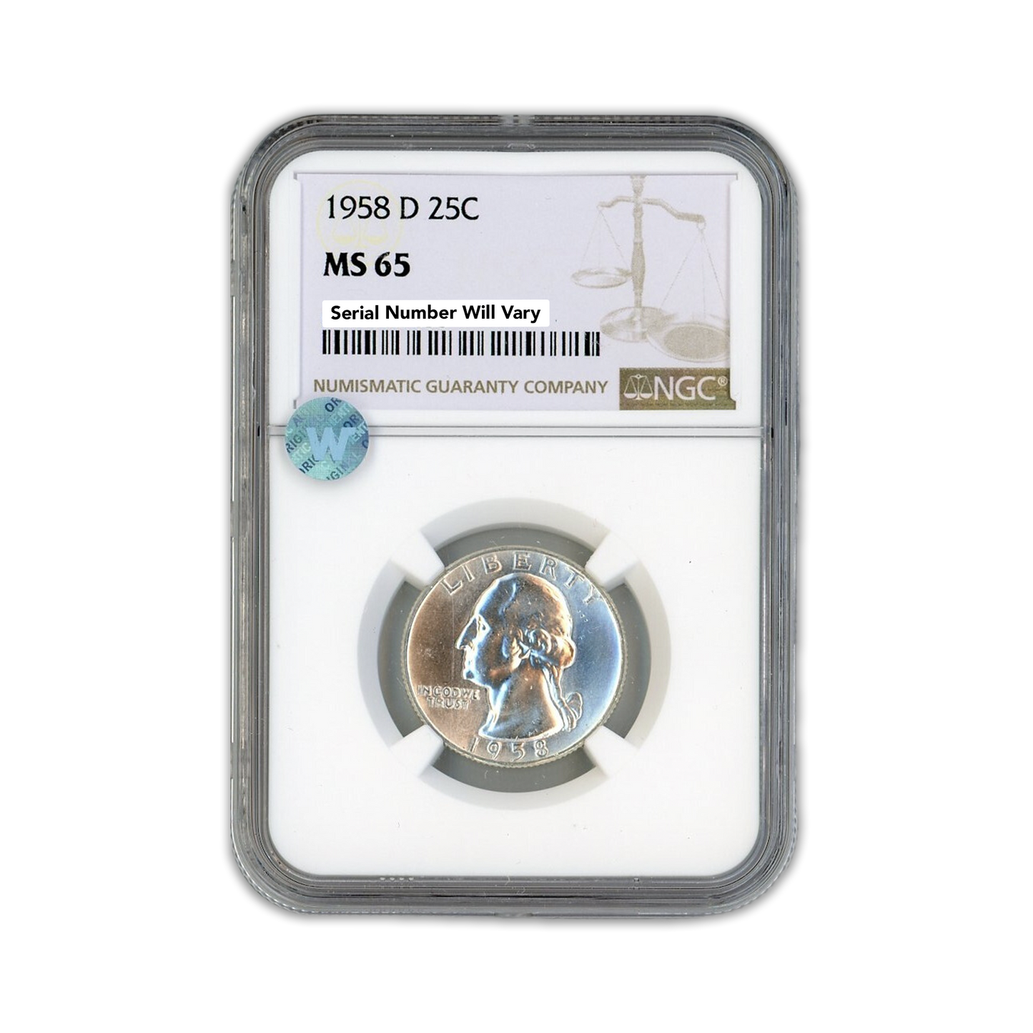 1958 D Washington Silver Quarter - NGC MS65 Sight White