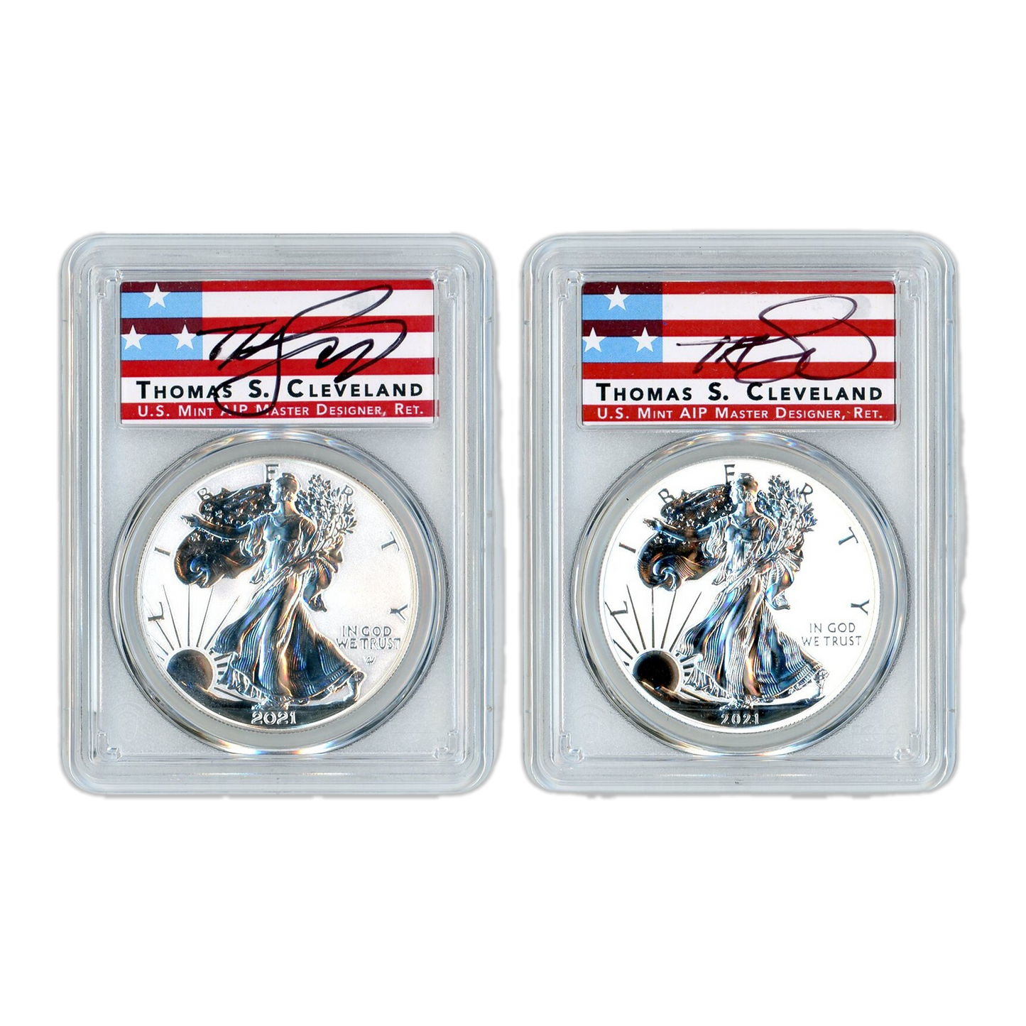 2021 Silver Eagle Designers Set - PCGS Reverse Proof PR70 FDOI Thomas S. Cleveland Signature