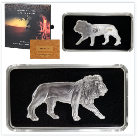 2021 1 oz Animals of Africa Lion Shaped Silver
