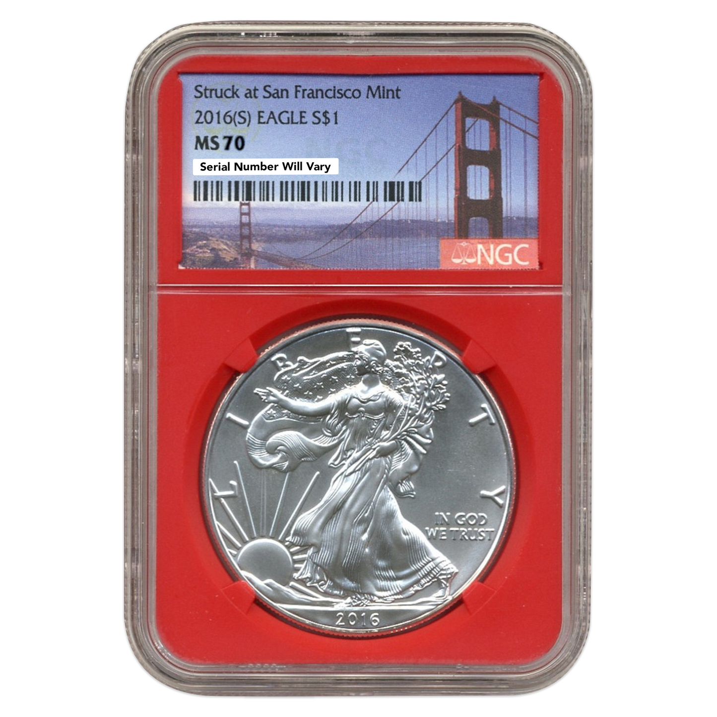 2016(S) Silver Eagle San Francisco - NGC MS70 Bridge Label