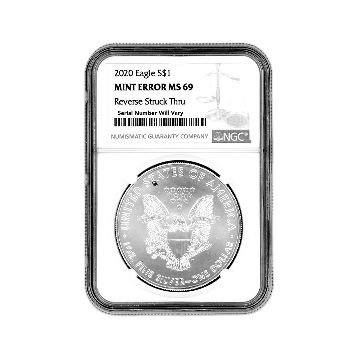 2020 Silver Eagle Mint Error - Reverse Struck Thru - NGC MS69