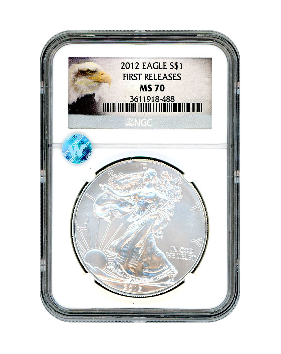 2012 $1 Silver Eagle - First Releases - NGC MS70 Sight White - CoinsTV