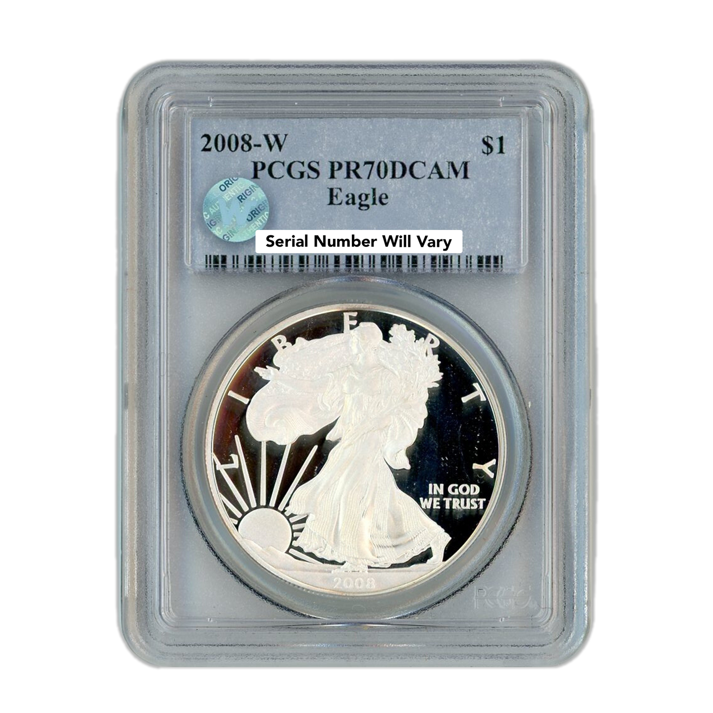 2008 W Silver Dollar Eagle - PCGS PR70 Deep Cameo Sight White - CoinsTV
