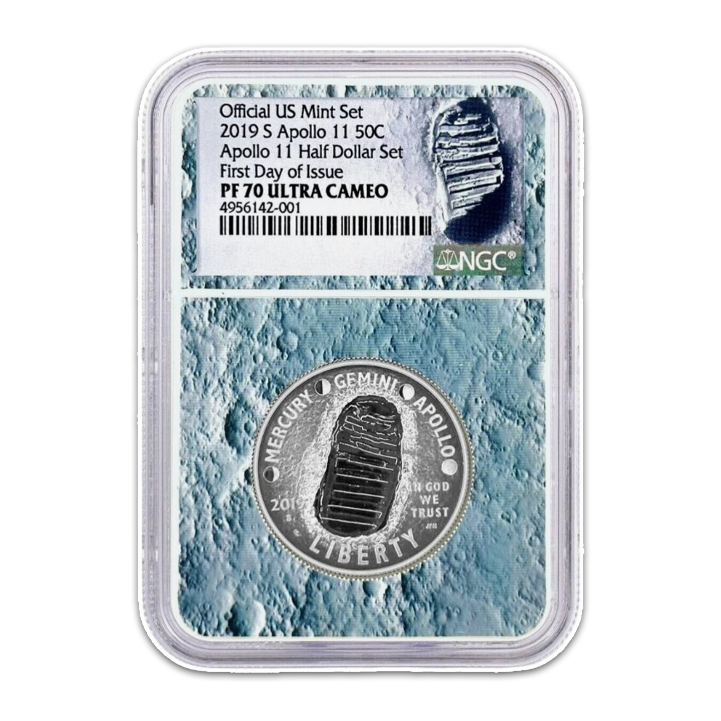 2019 S Apollo 11 50th Anniversary Kennedy & Moon Core with Mission Patch Half Dollar - 2 pcs Set - NGC PF70 First Day of Issue