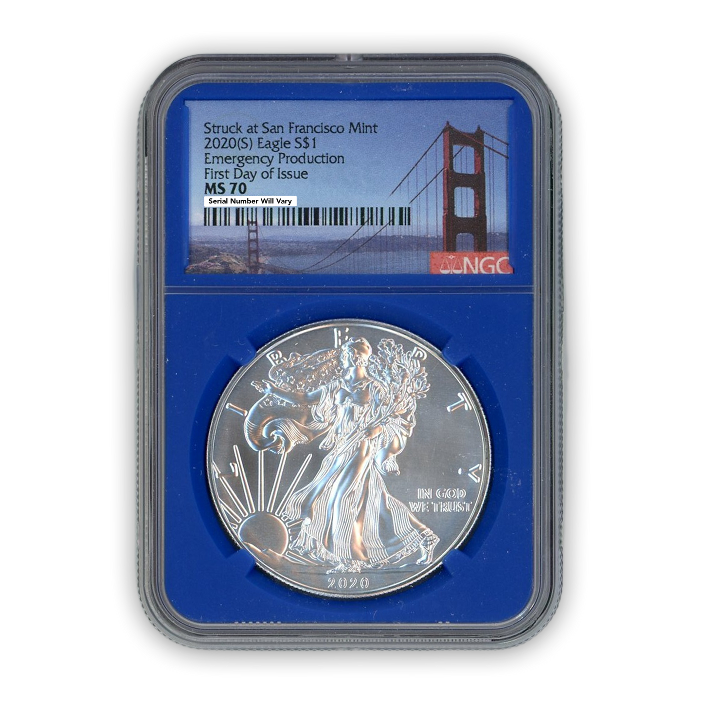 2020(S) Silver Eagle - Emergency Production - NGC MS70 FDOI Blue Core