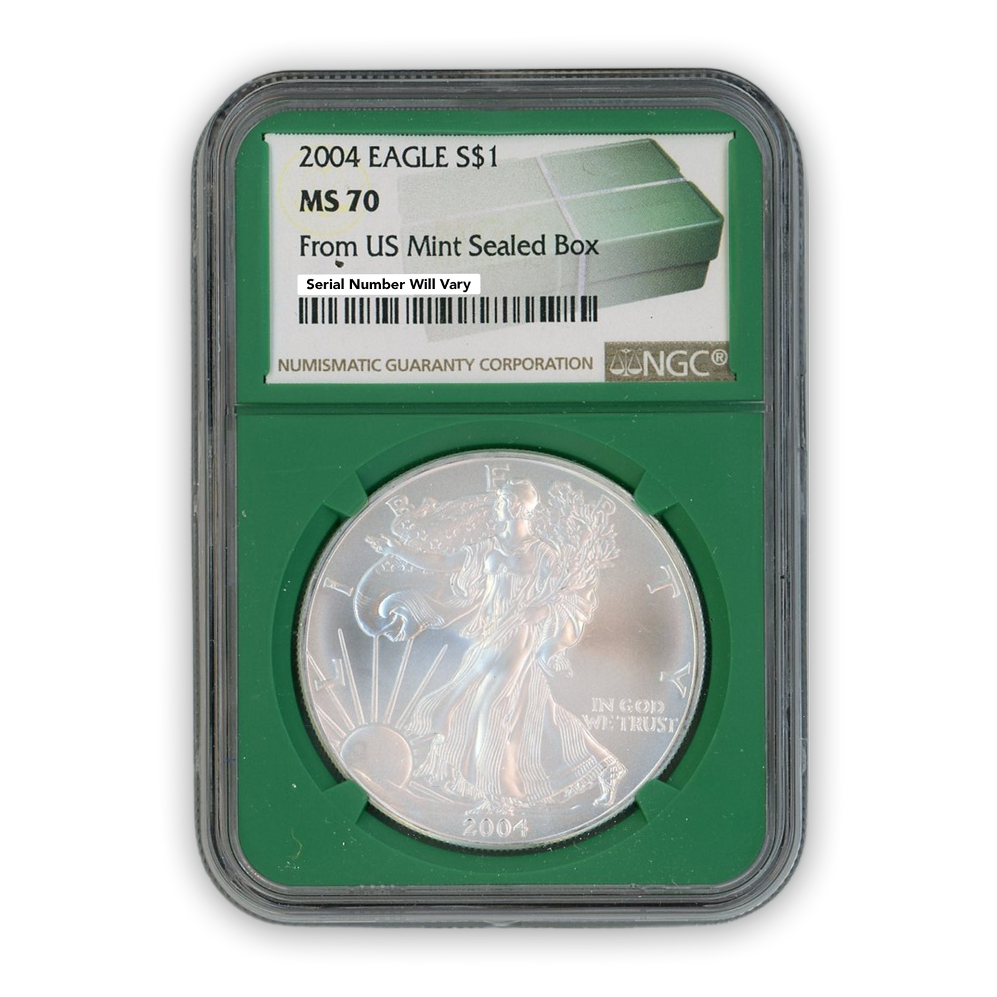 2004 Silver Eagle - Business Strike - NGC MS70 - Monster Box Label