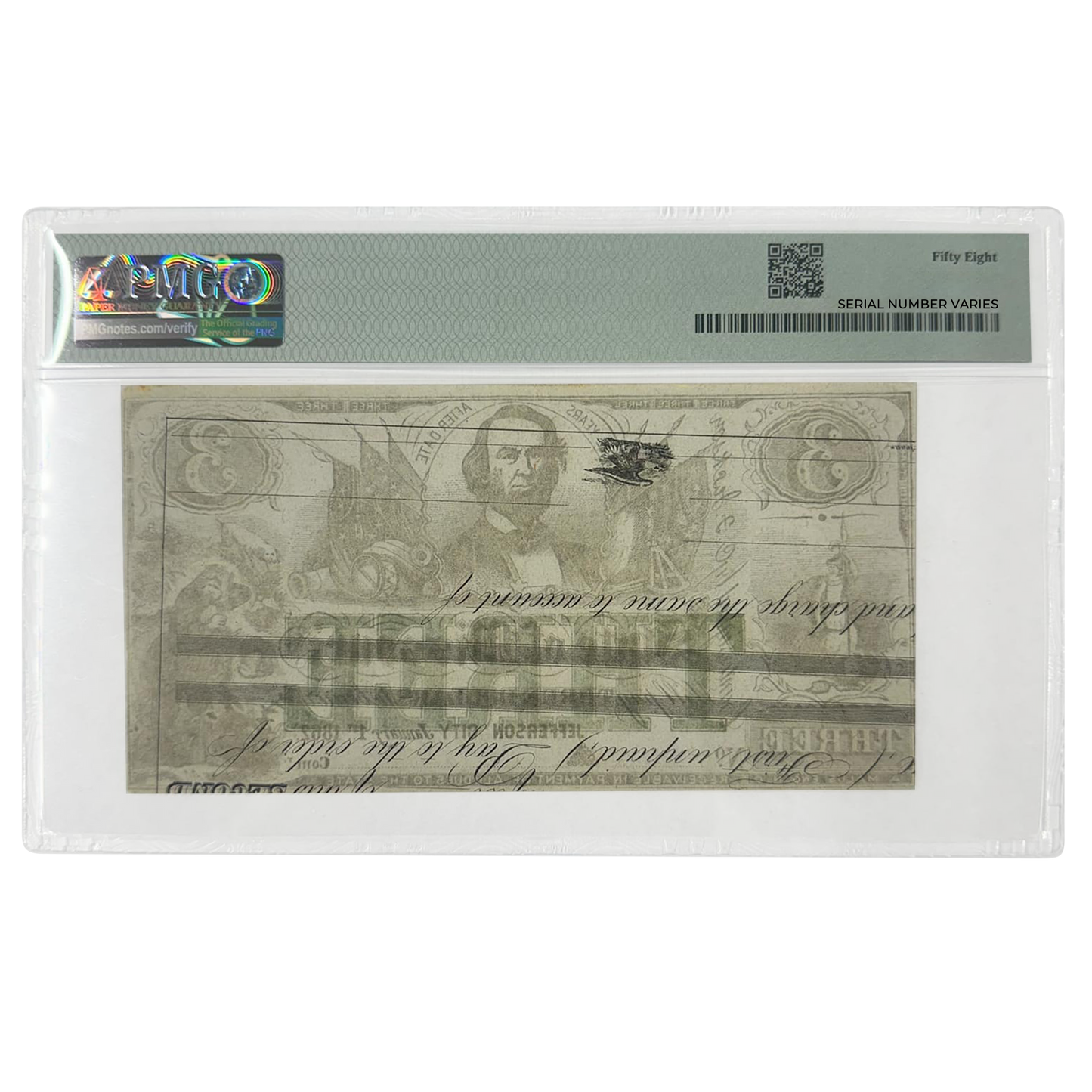 1862 $3 State of Missouri Note - Civil War Era - PMG AU58 - CoinsTV