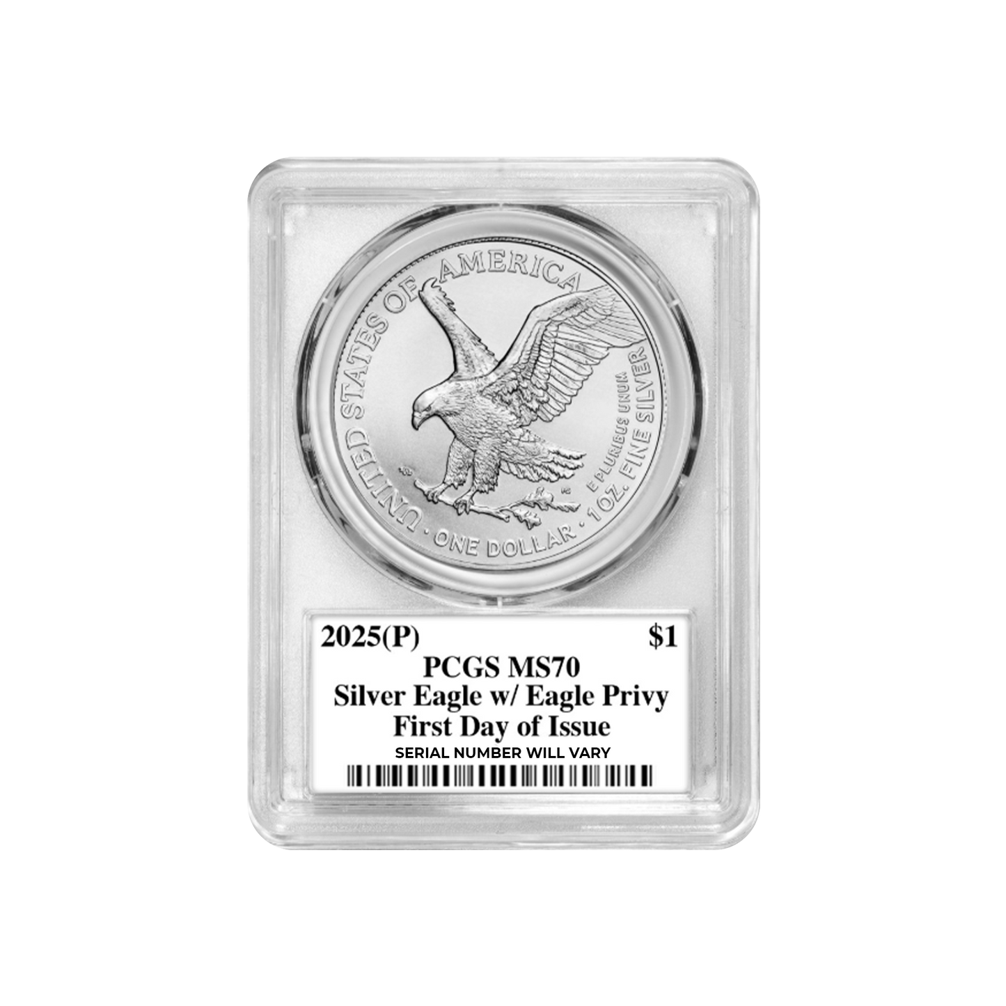 2025(P) Silver Eagle - Eagle Privy - PCGS MS70 FDOI Emily Damstra Signed - CoinsTV
