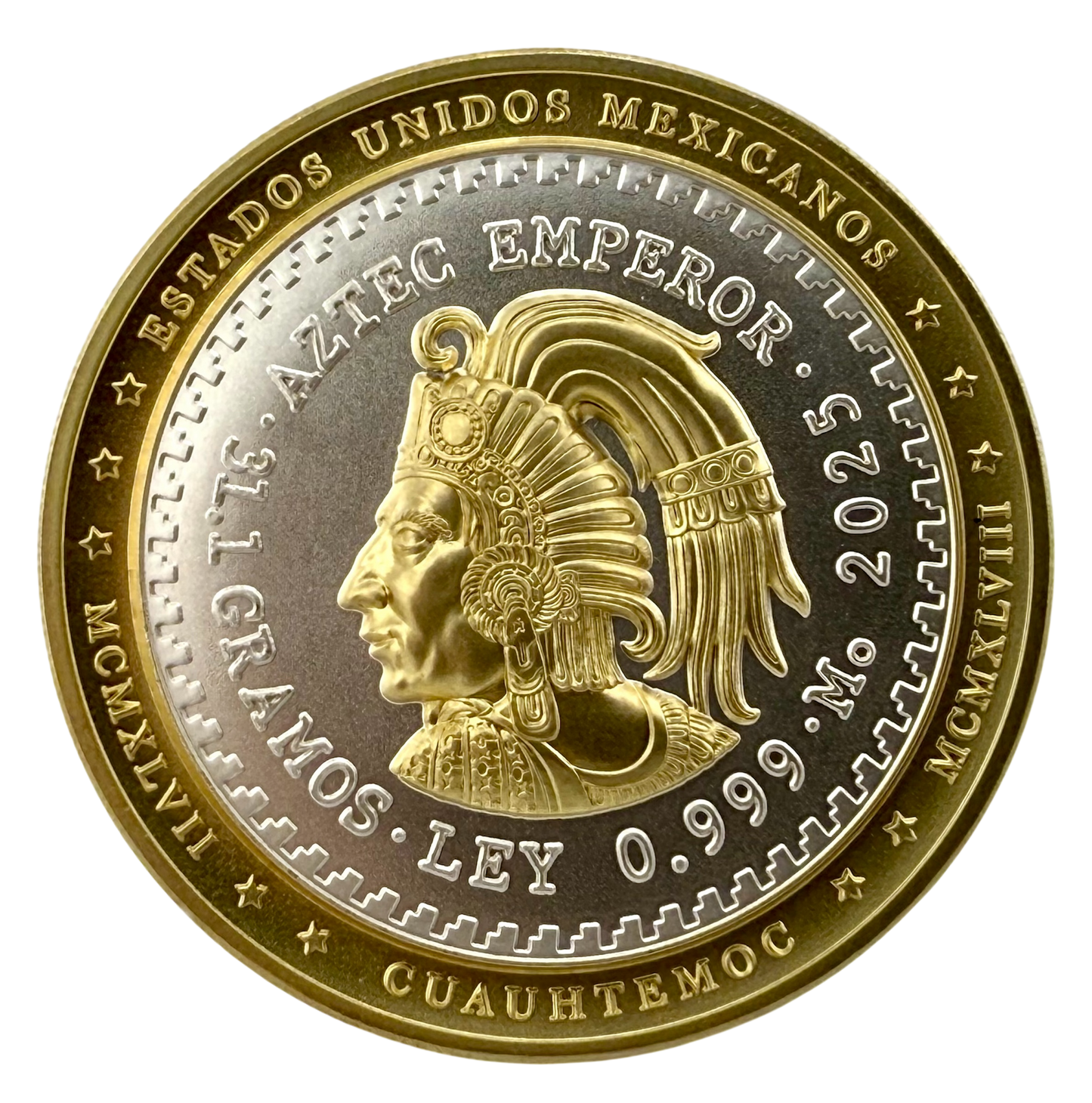 2025 Niue Aztec Emperor Cuauhtemoc UHR Gold Gilt 1 oz Silver Coin
