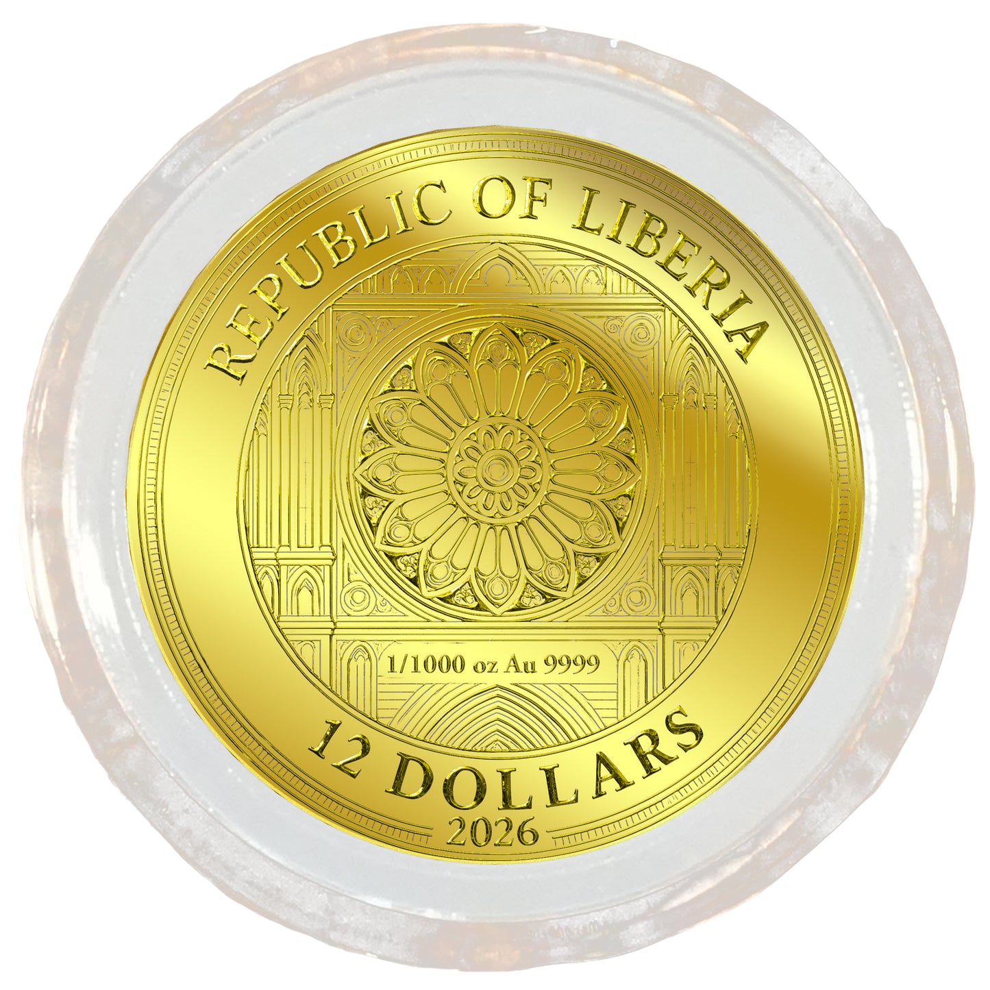 2025 Liberia Notre Dame 1/1000 oz Gold Coin in Card