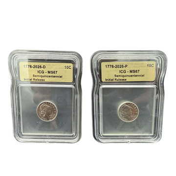 2026 P&D Emerging Liberty Semiquincentennial Dime 2 pc Set - ICG MS67 Initial Release - CoinsTV