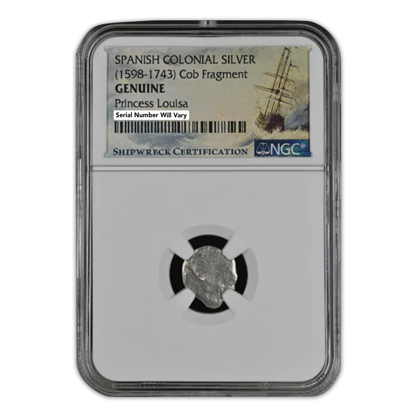 Spanish Colonial Cob Fragment - Princess Louisa Shipwreck - NGC Certified