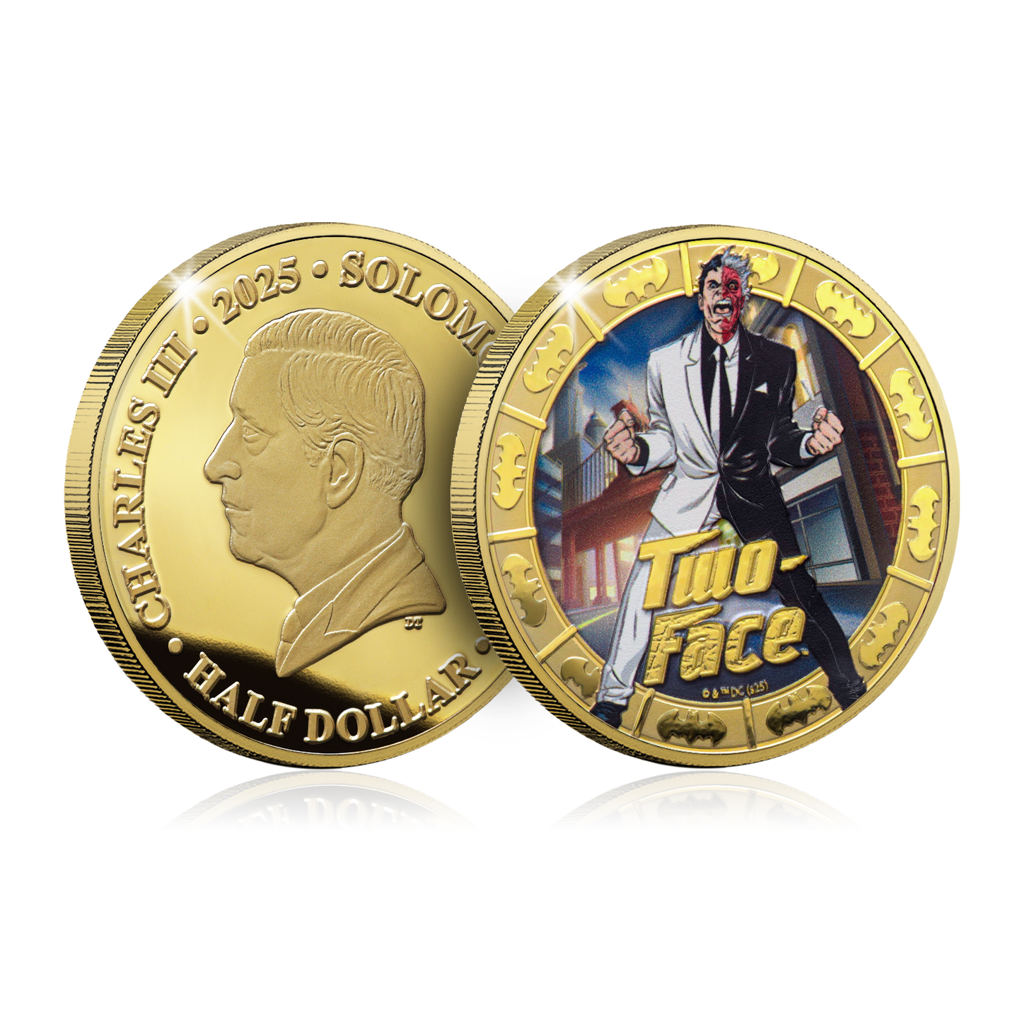 2025 Solomon Islands DC Two-Face Gold Plated 27.5g CN Coin in Card