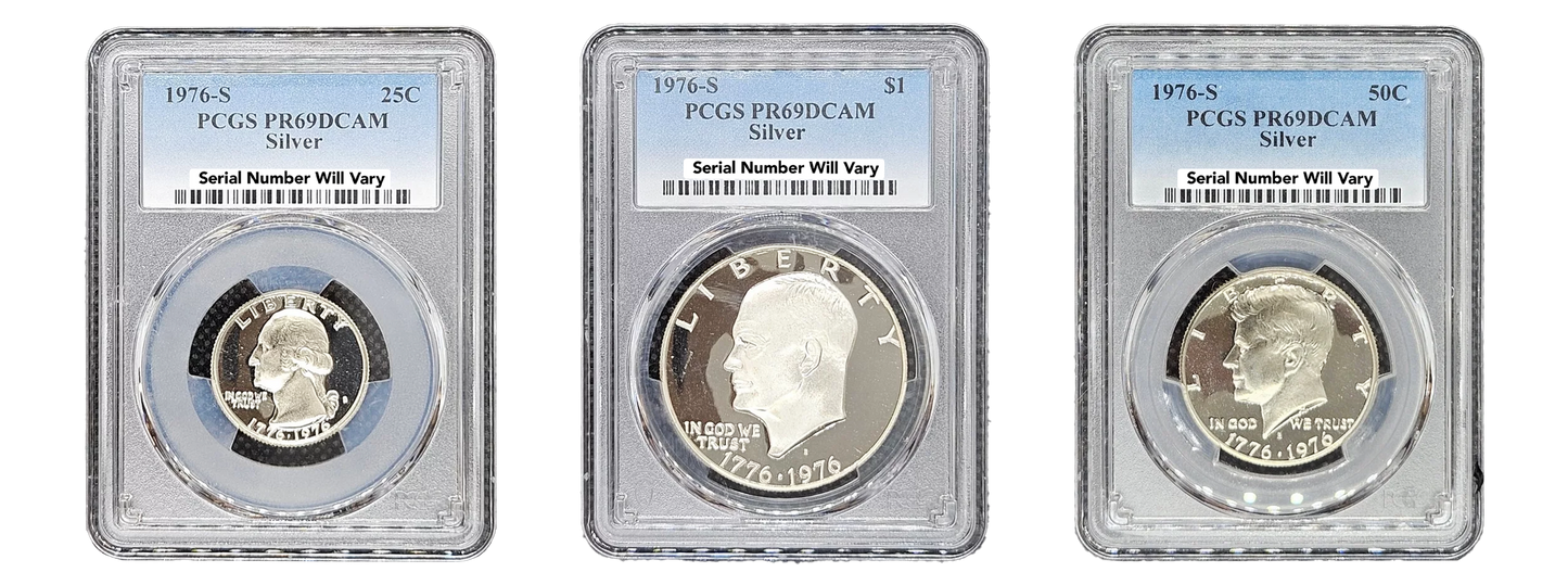 1976-S Bicentennial Silver 3 pcs Set - PCGS PR69 DCAM - CoinsTV