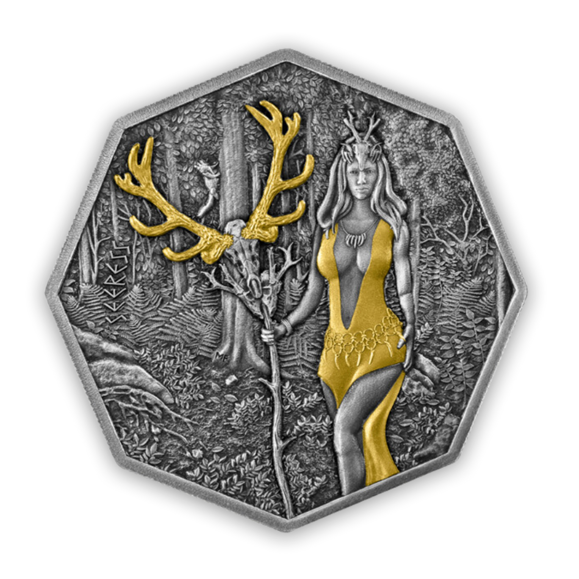 2023 Witchcraft Seeress Ritual - 1 oz Silver 5 Mark BU Antique Gilded - CoinsTV