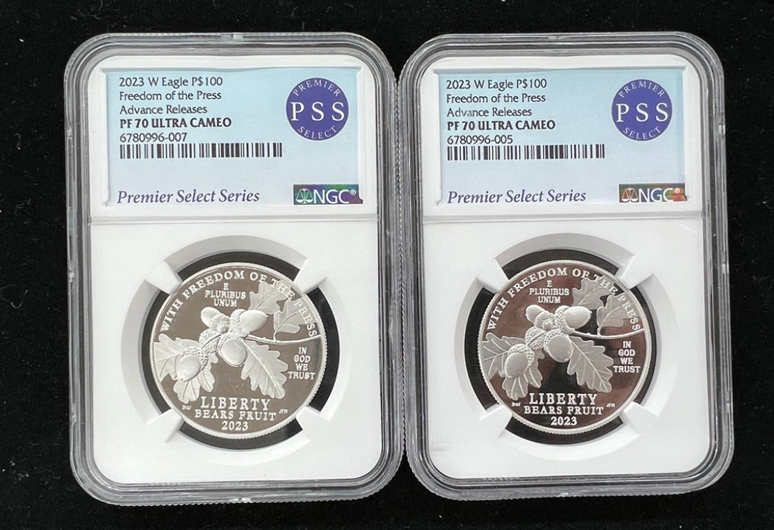 2023 $100 Platinum Eagle Freedom of Press NGC PF70 PSS Label - CoinsTV