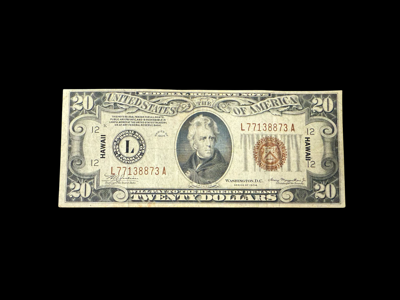 1934 $20 Silver Certificate “HAWAII" Note Brown Seal - CoinsTV