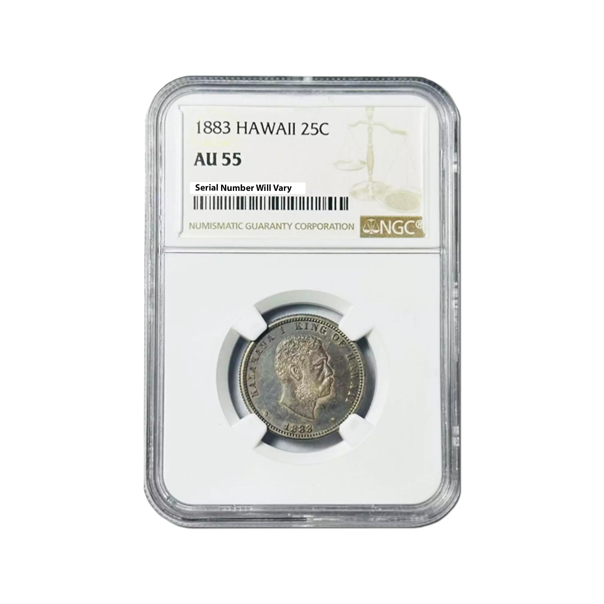 1883 Hawaii Quarter Dollar - NGC AU55 | CoinsTV