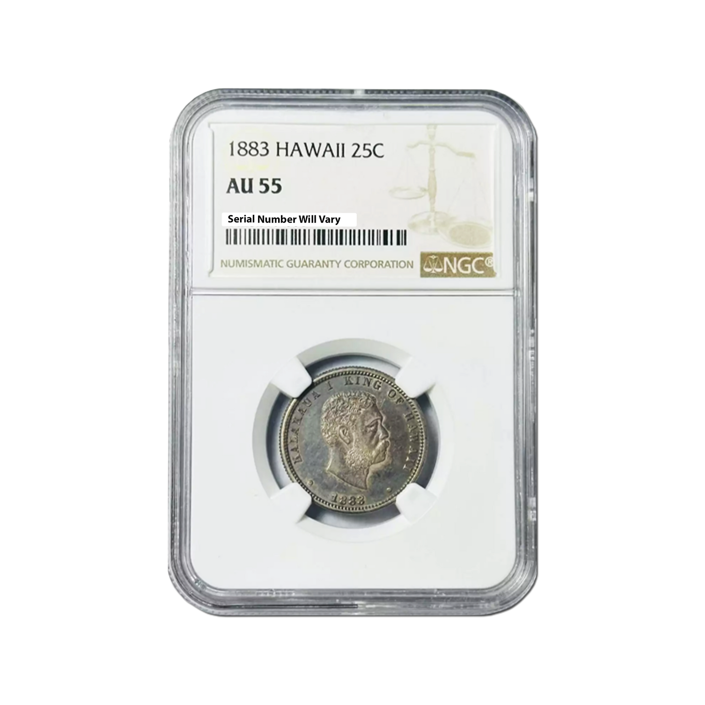 1883 Hawaii Quarter Dollar - NGC AU55 - CoinsTV