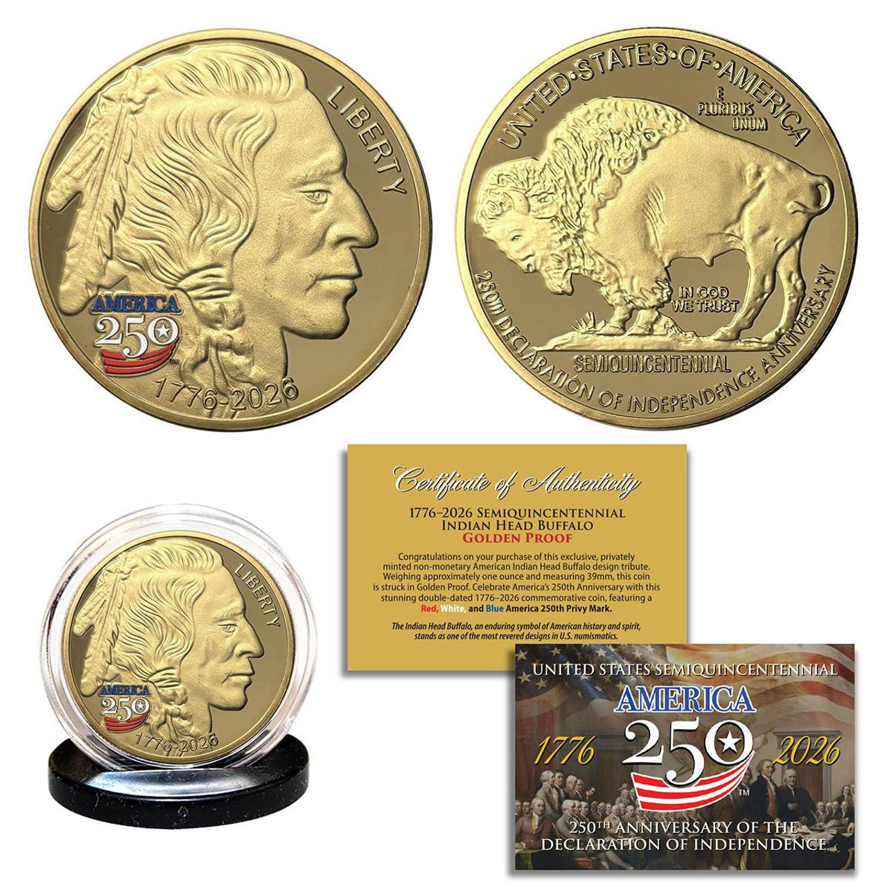 America 250th anniversary Buffalo Nickel Round - CoinsTV