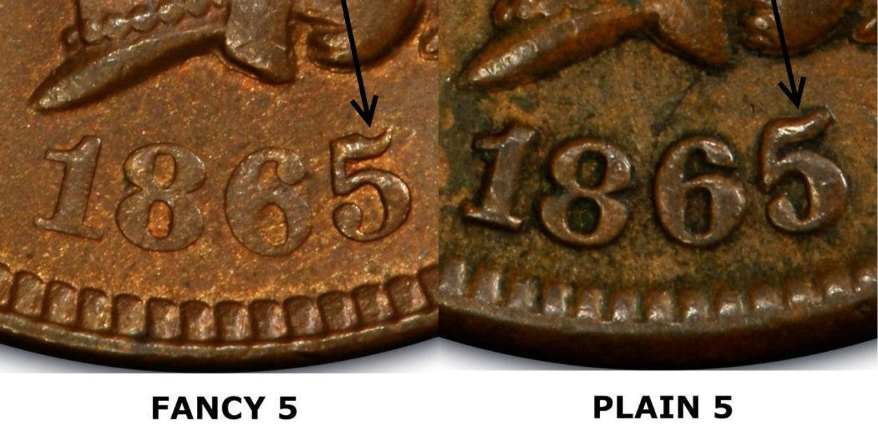 1865 Fancy & Plain 5 Indian Head Cent 2pc Set - CoinsTV