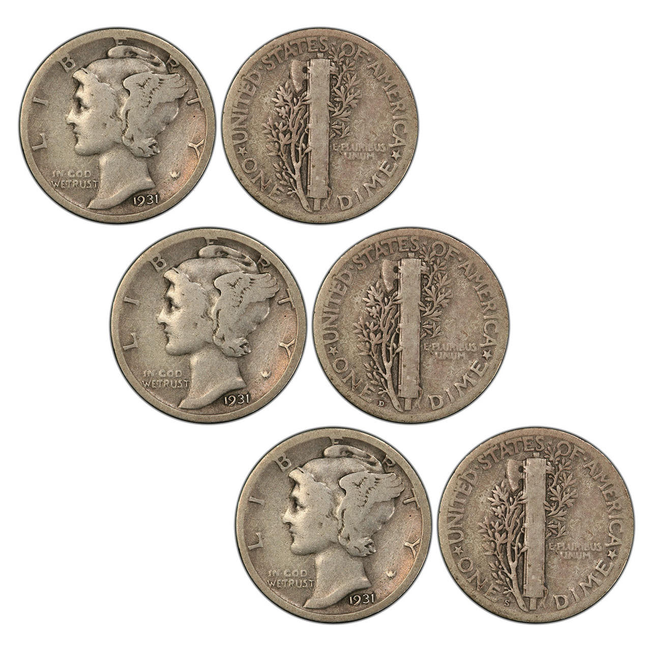 1931 P/D/S Mercury Dime - Depression Era Trio - CoinsTV