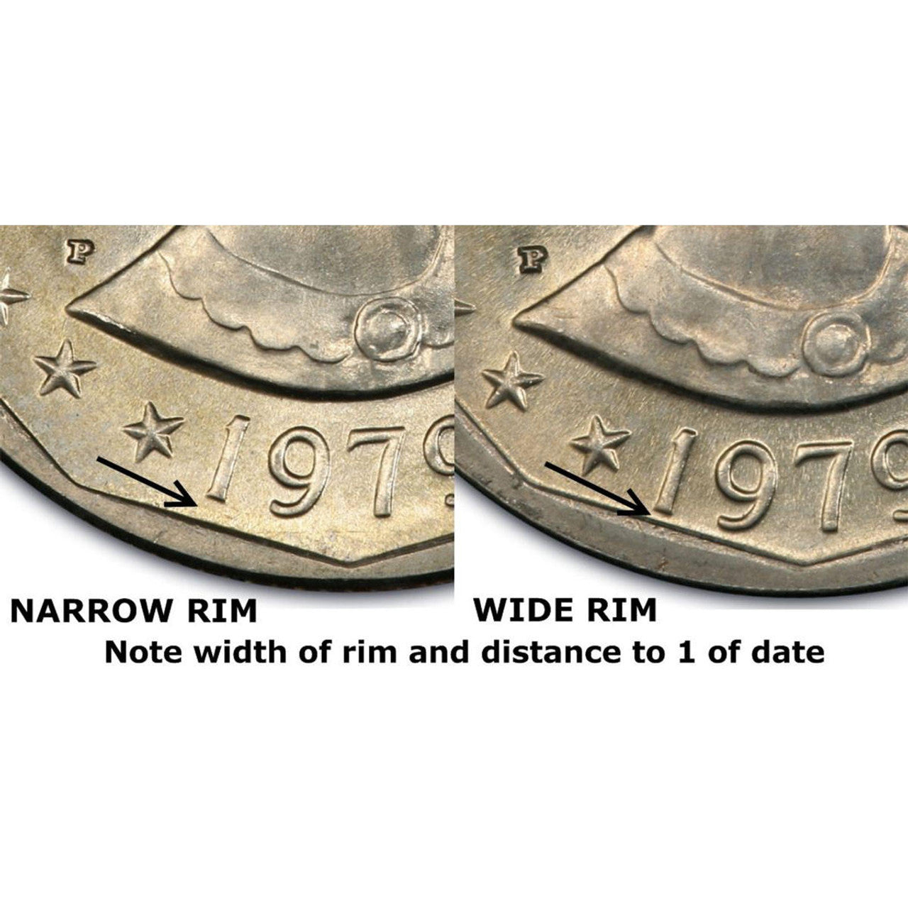 1979 Susan B. Anthony Dollar - Near & Wide Rim - 2 pc Set - CoinsTV