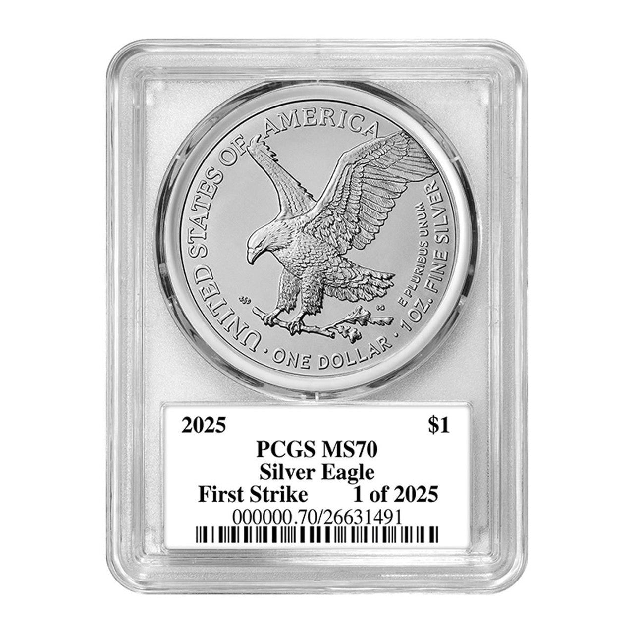 2025 Silver Eagle - First Strike 1 of 2025 - PCGS MS70 - Co-founder Signed - CoinsTV