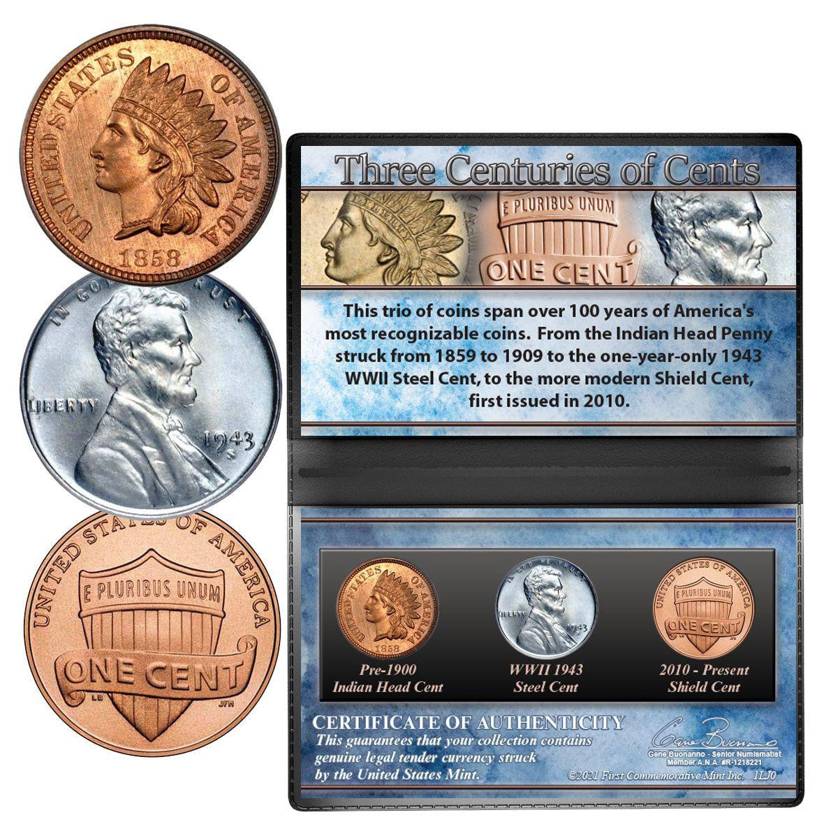 3 Centuries of Cents - Indian Head, Steel, & Shield Penny Trio - CoinsTV
