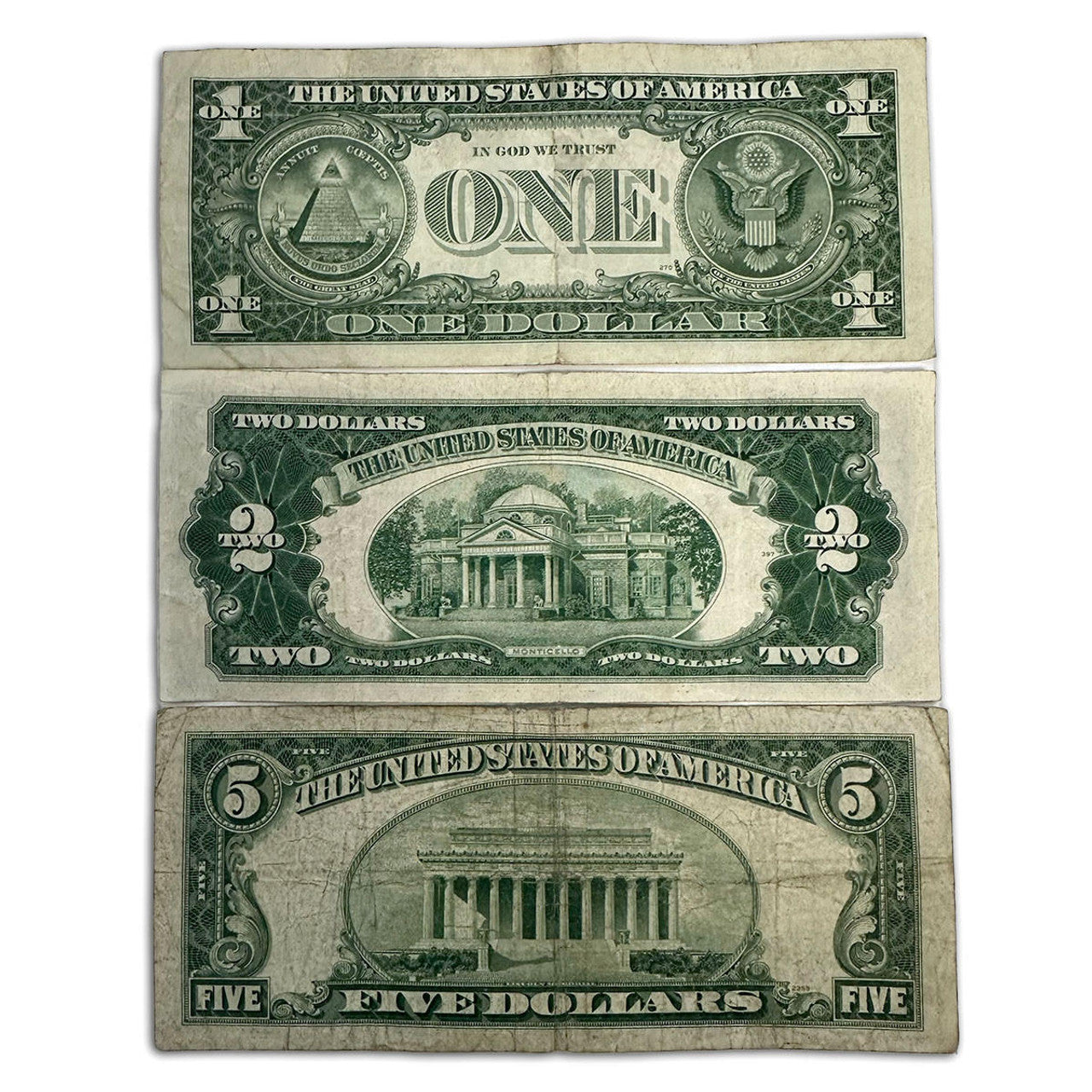 $1/$2/$5 Silver, Red & Blue Seal Note - 3pc Set - CoinsTV