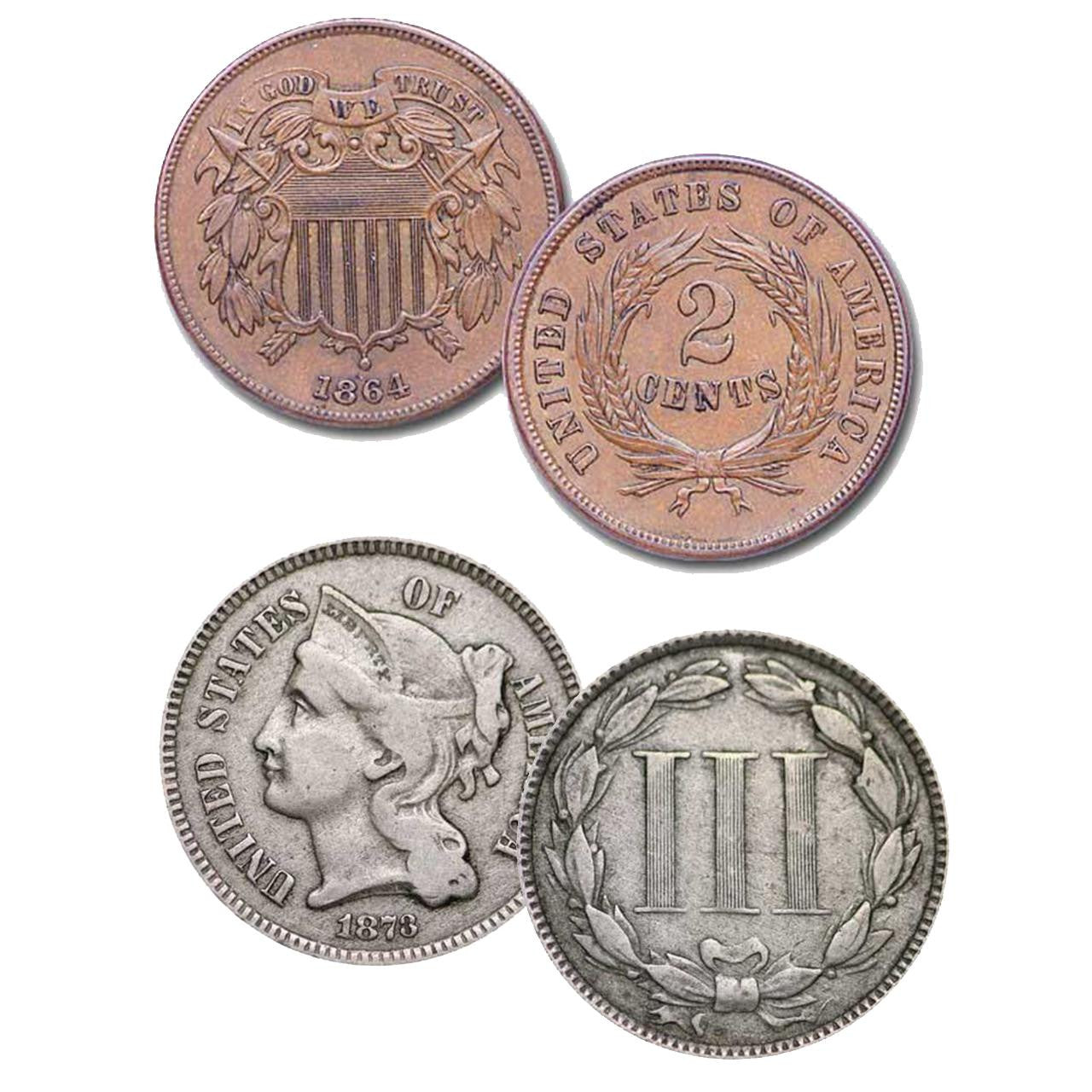 Obsolete US Coins - 2 Cent and 3 Cent Set Grab Bag - CoinsTV