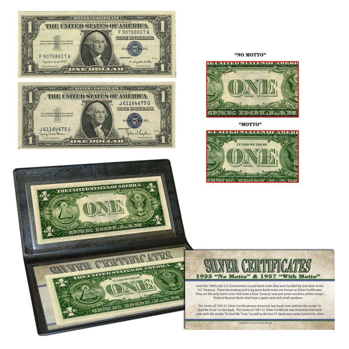 Series 1935 "No Motto" & Series 1957 "With Motto" $1 Silver Certificate Set