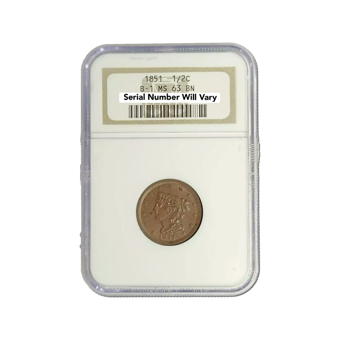 1851 Braided Half Cent B-1 NGC MS63 - CoinsTV
