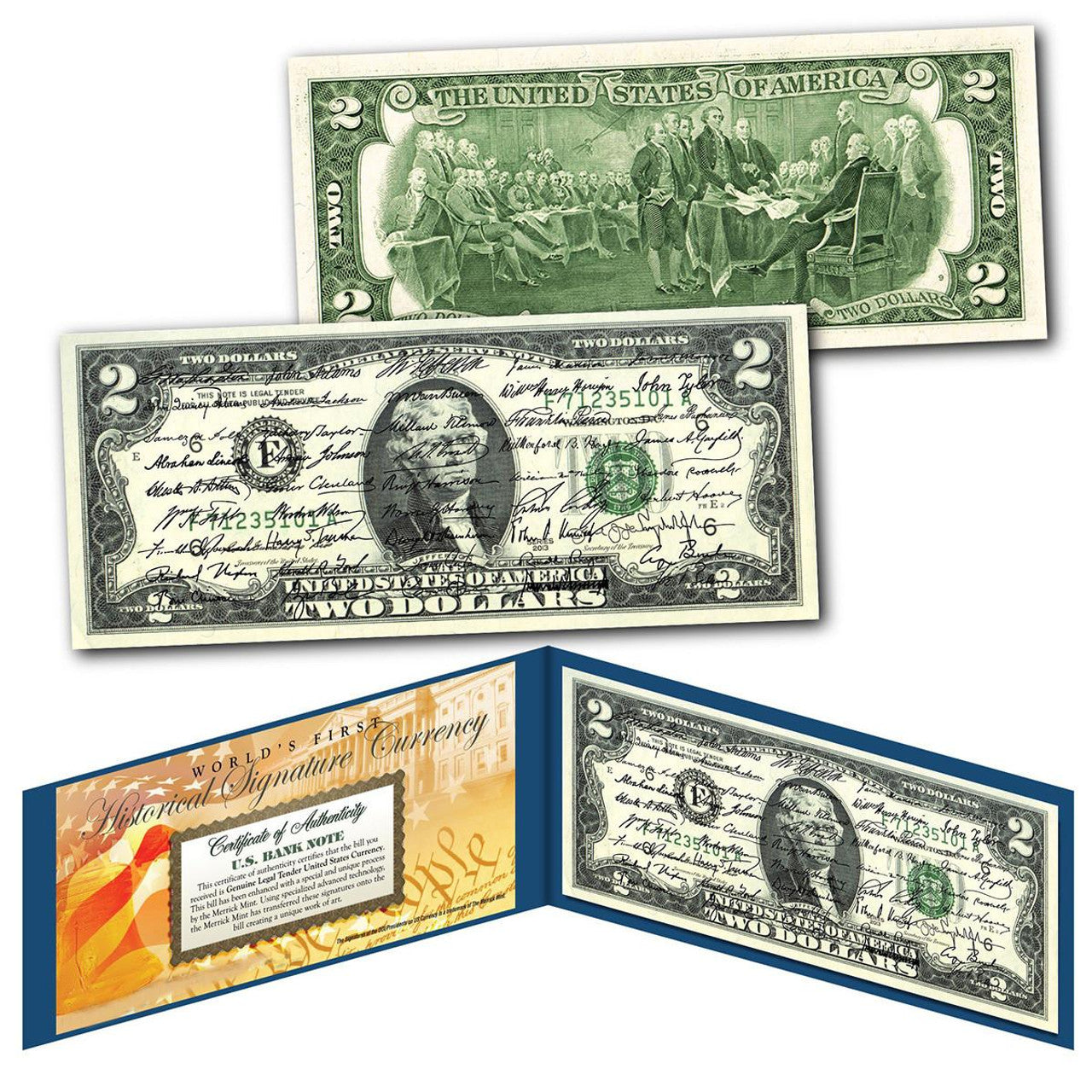 2022 Genuine Legal Tender $2 Bill with Display - All 46 U.S. President Signatures - CoinsTV