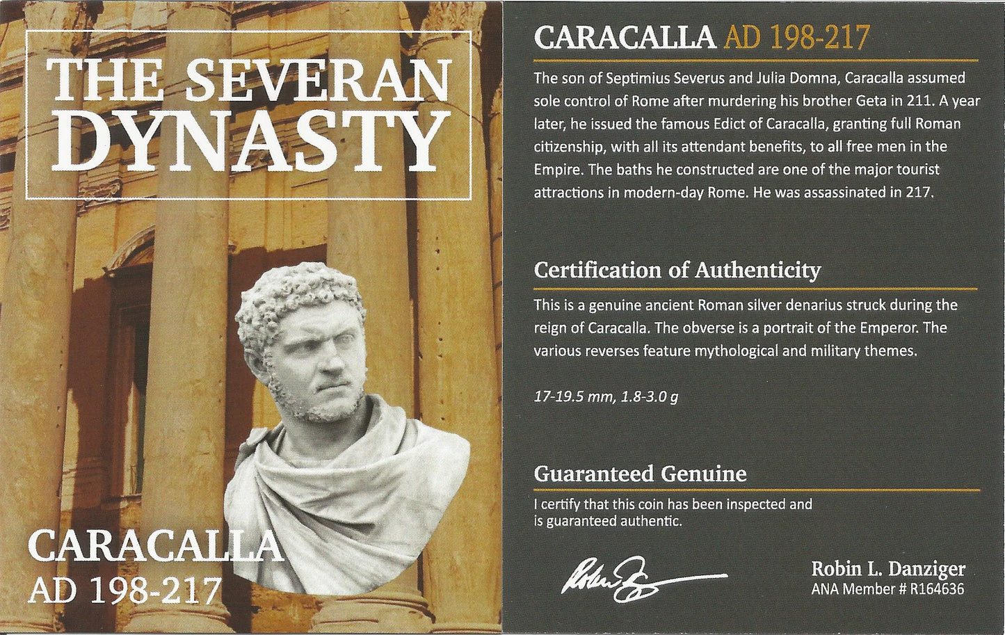 Ancient Roman Silver - Denarius of Caracalla AD 198-217 - NGC F - CoinsTV