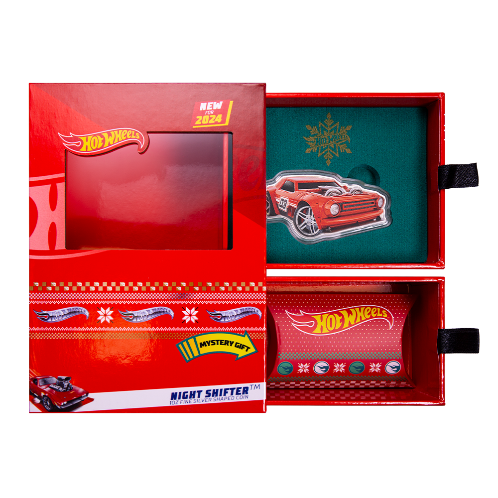 2024 Solomon Islands Hot Wheels Holiday Night Shifter Mystery Box 1 Oz Silver Coin - CoinsTV