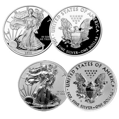 2012-S Silver Eagle Proof & Reverse Proof 75th Anniversary Set