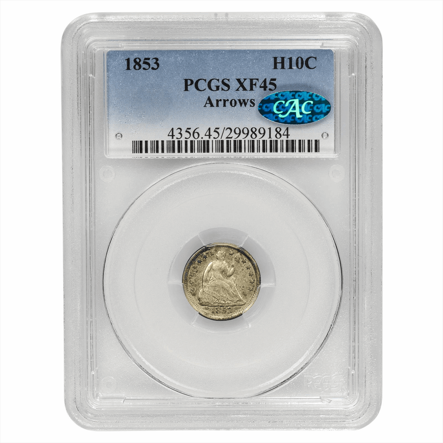 1853 Seated Liberty Half Dime - Arrows - PCGS XF45 CAC - CoinsTV