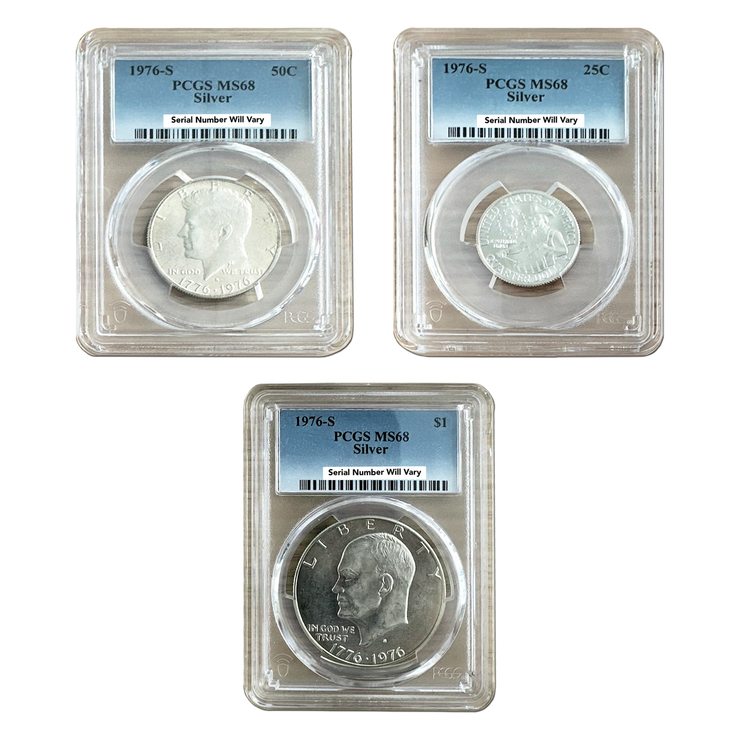 1976-S Bicentennial Silver 3 pcs Set - PCGS MS68 - CoinsTV