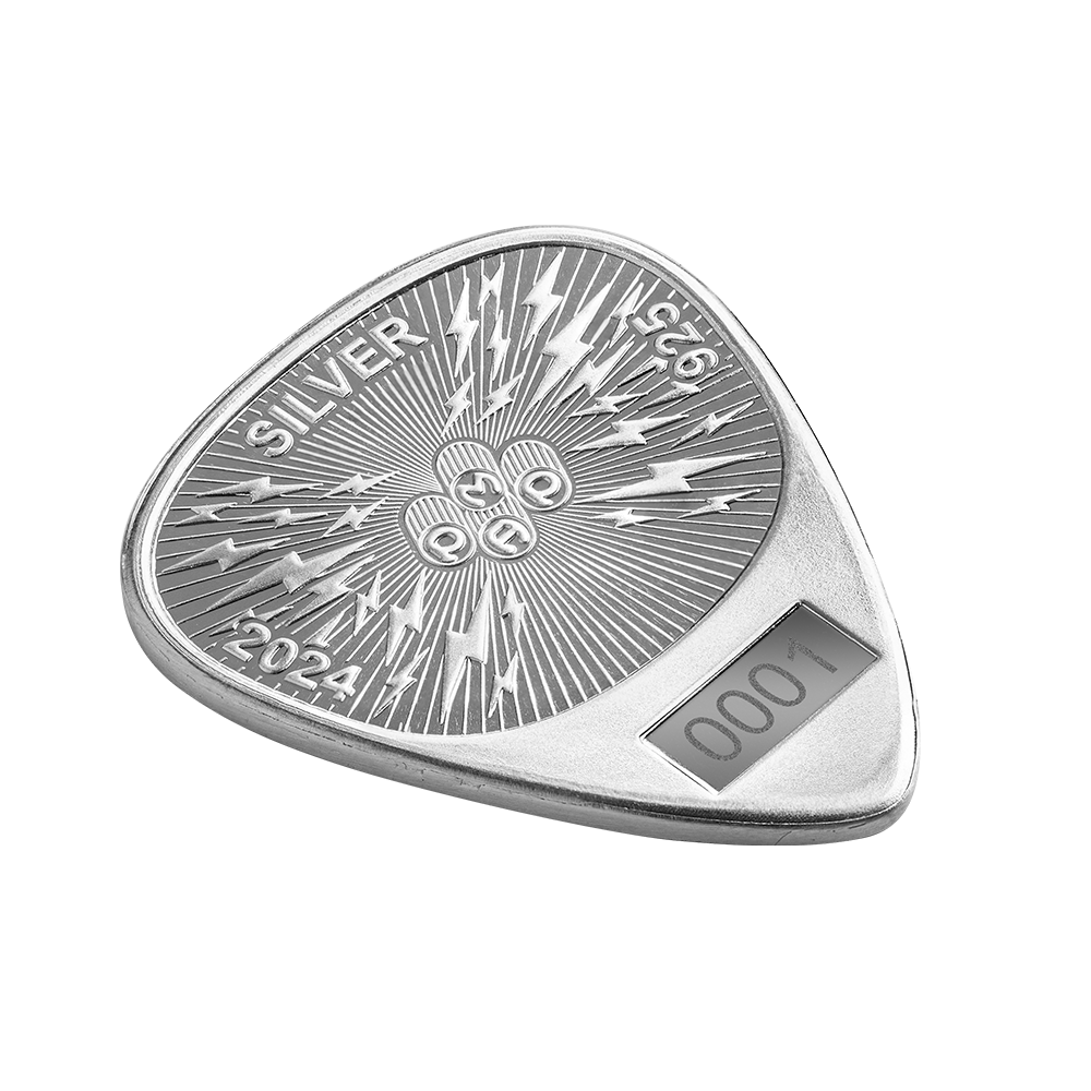 2024 Pamp Fender Guitar Pick 70th Anniv. of the Stratocaster 10g Silver Medal - CoinsTV