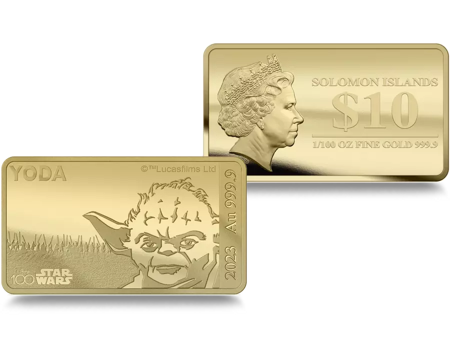 2023 Star Wars Yoda Au .9999 1/100oz Gold Proof-like Bar - CoinsTV