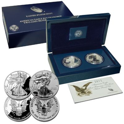 2012-S Silver Eagle Proof & Reverse Proof 75th Anniversary Set
