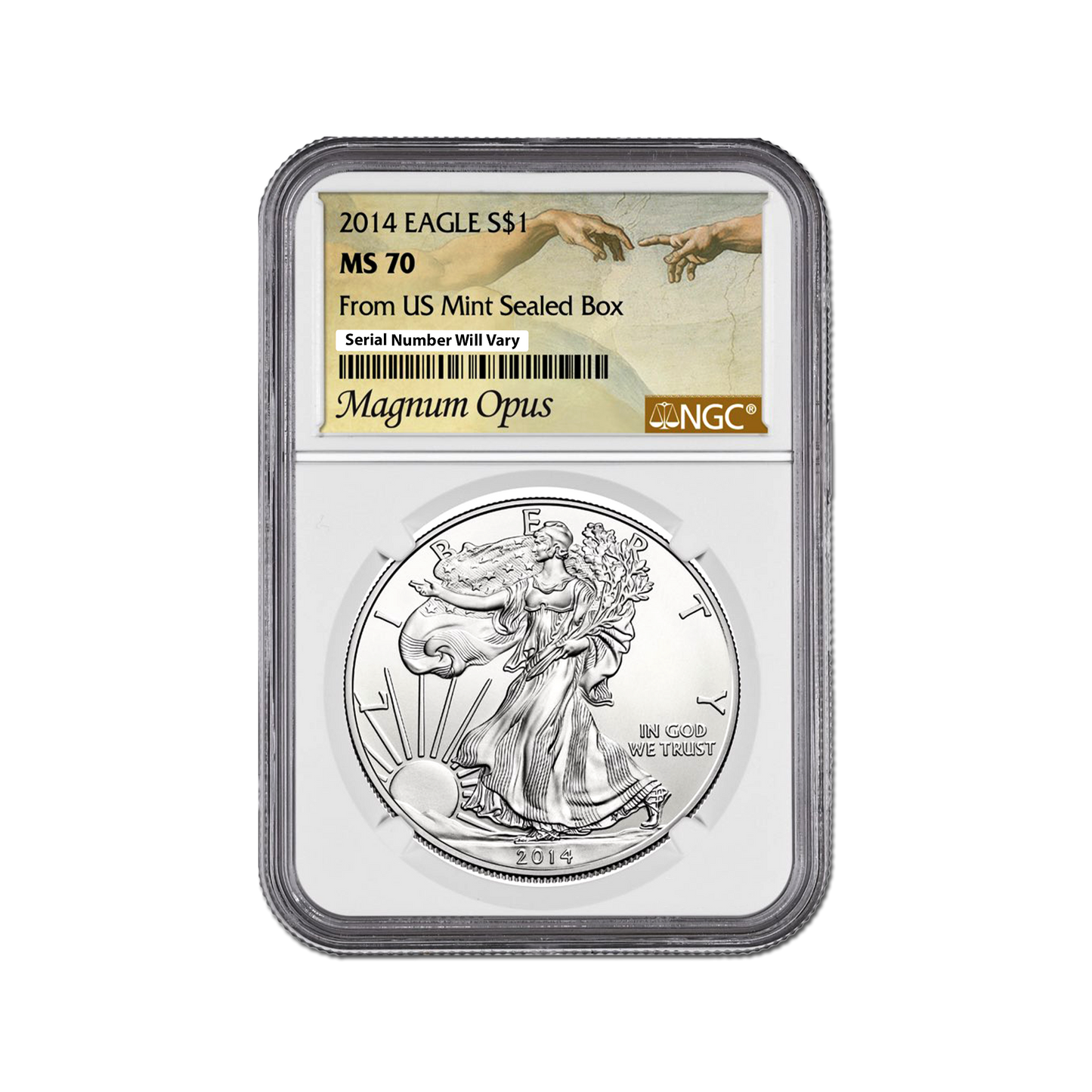 2014 Silver Eagle - Magnum Opus Label - NGC MS70