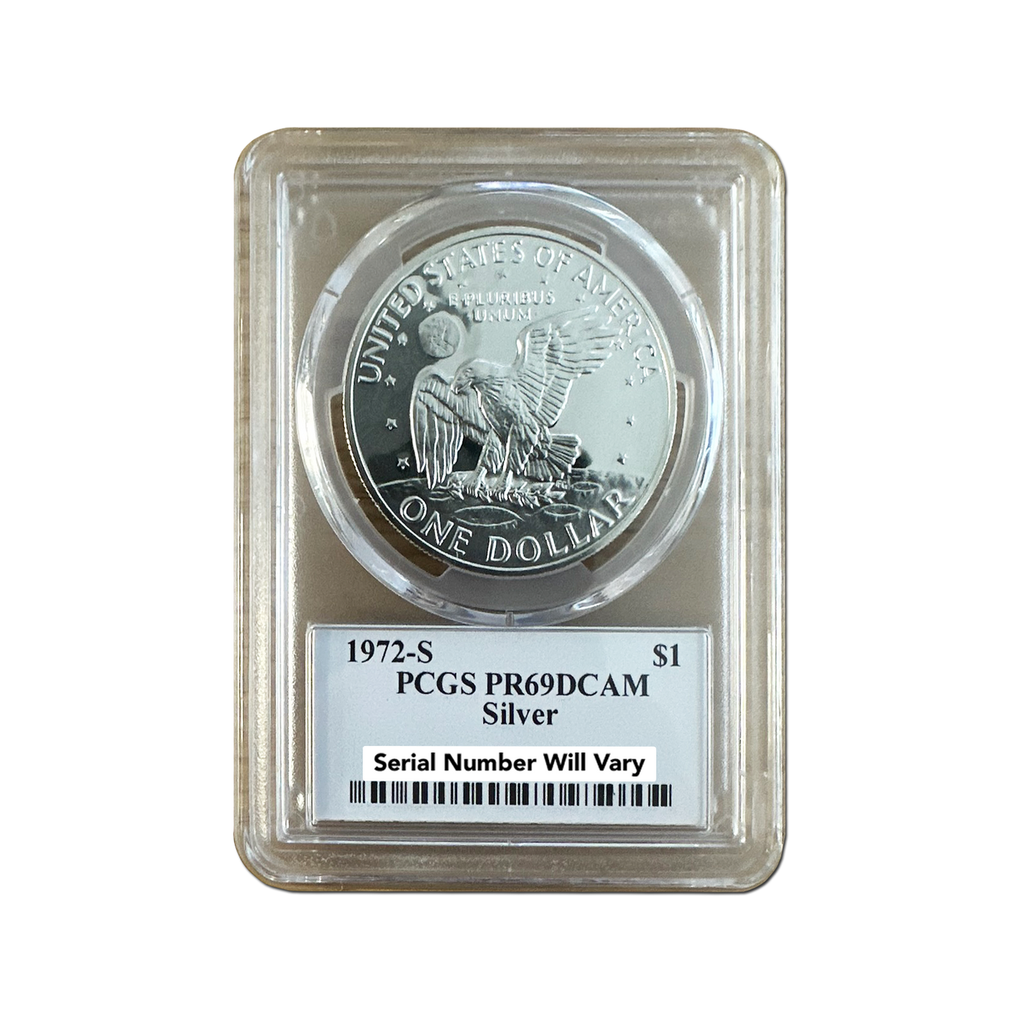 1972-S $1 Eisenhower - Eisenhower Signature Label - PCGS PR69 DCAM - CoinsTV