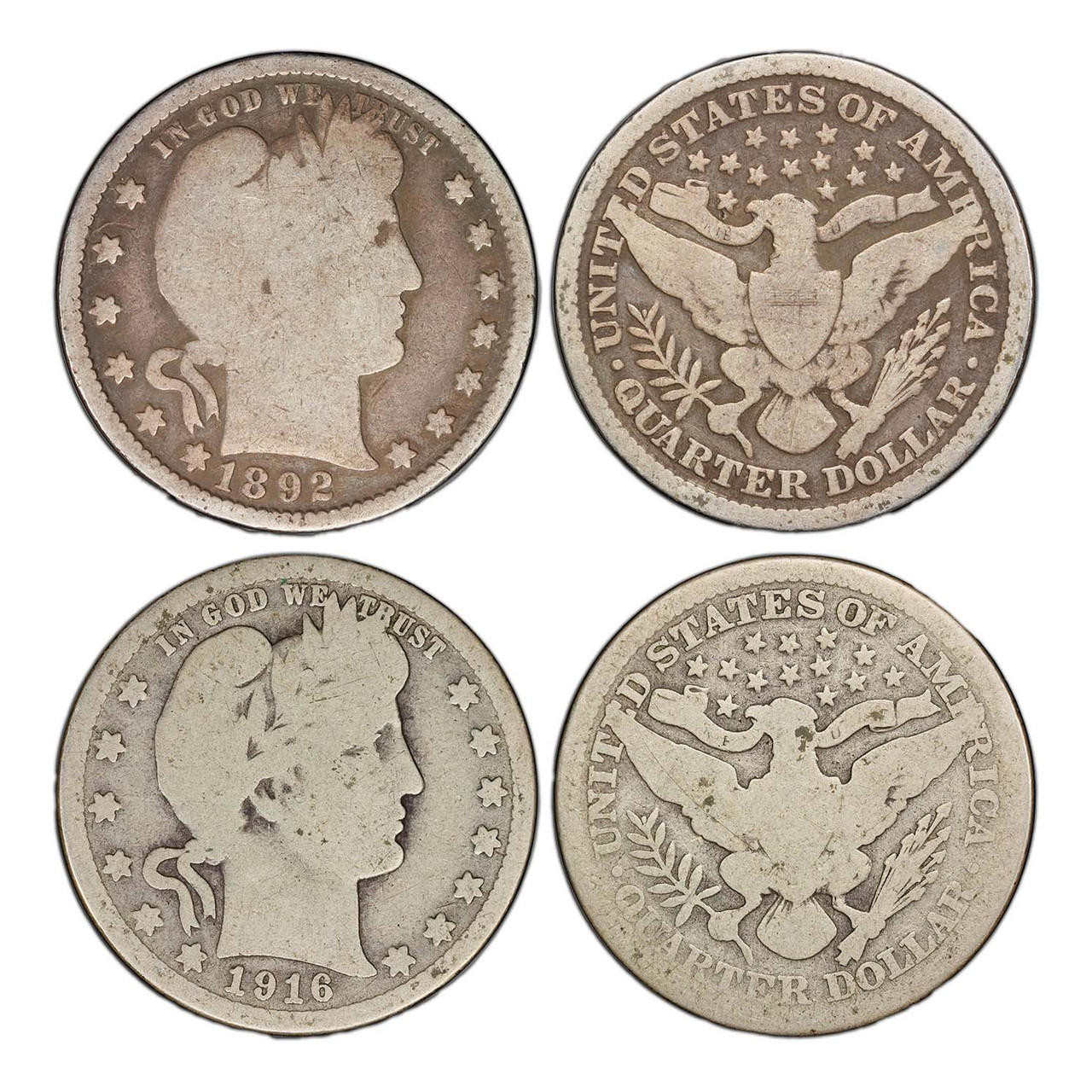 1892 & 1916 Barber Quarter 2pc Set (First & Last) - CoinsTV