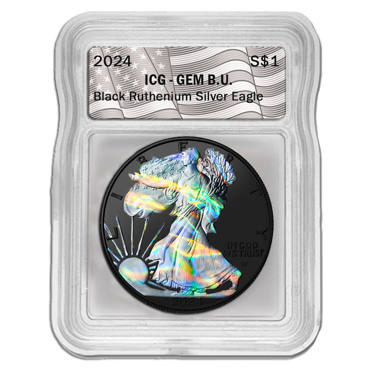 2024 Black Ruthenium Silver Eagle - ICG GEM BU