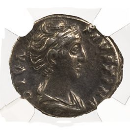 Roman Silver Denarius of Faustina Sr. AD138-140 - NGC VF - CoinsTV