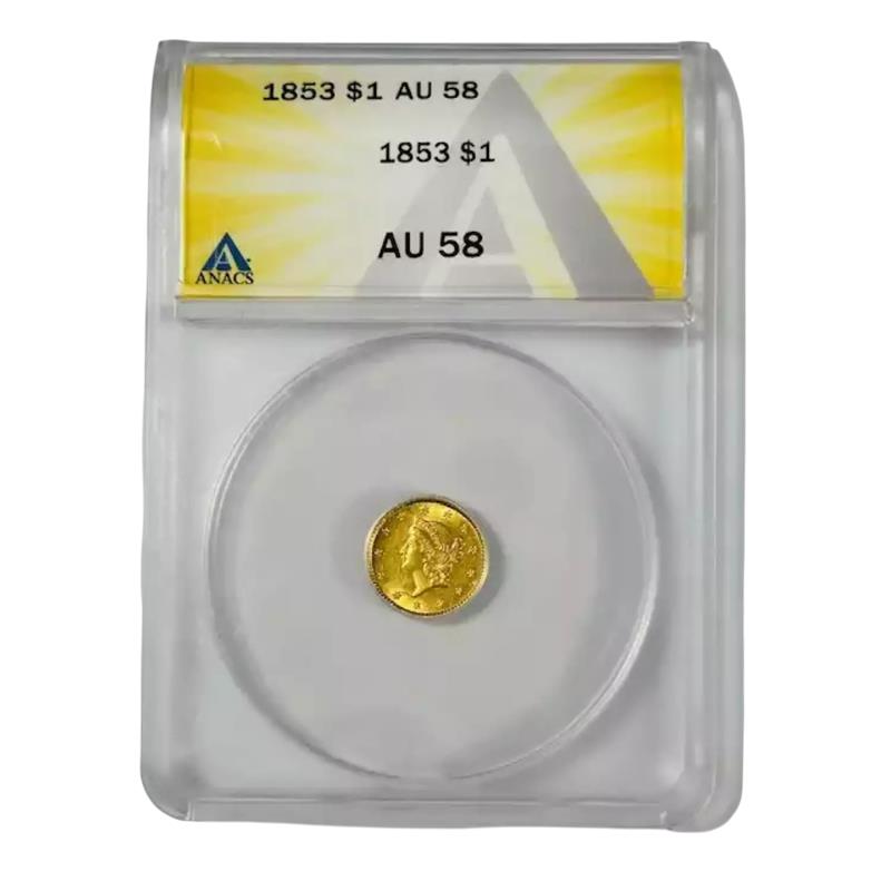 1853 Liberty Head Gold Dollar - ANACS AU58 - CoinsTV